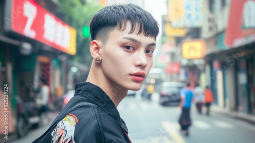 Man with a shaved head and a black jacket