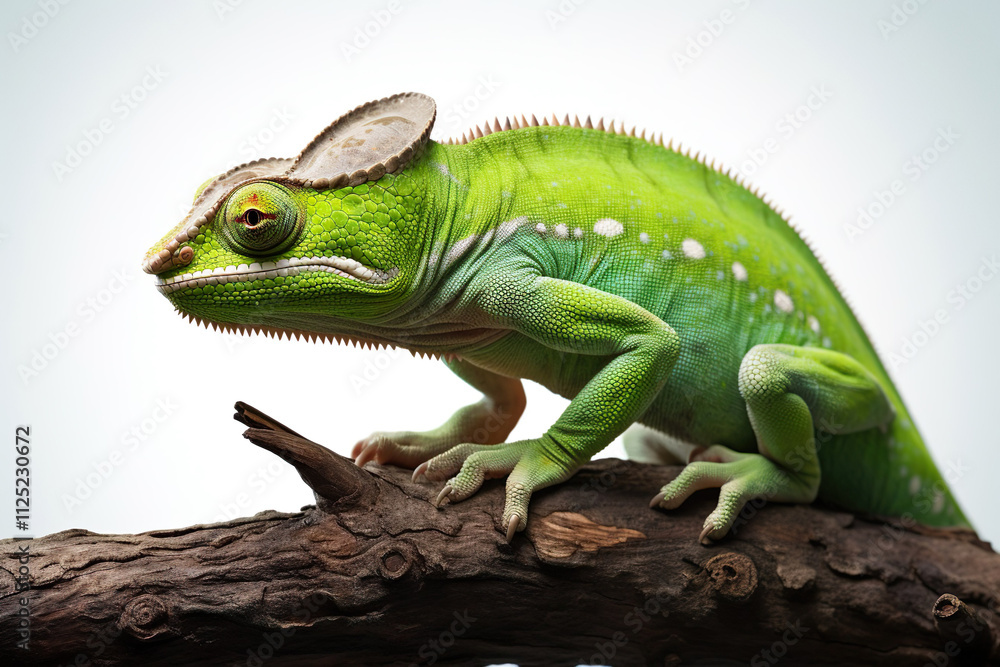 Chameleon on a branch isolated on clear white background Chameleon on a branch isolated on clear white background