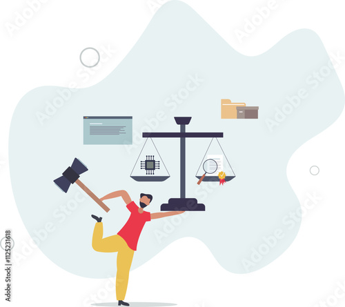 Legal AI and artificial intelligence for justice system. Use technology for effective courthouse work automation .flat characters.