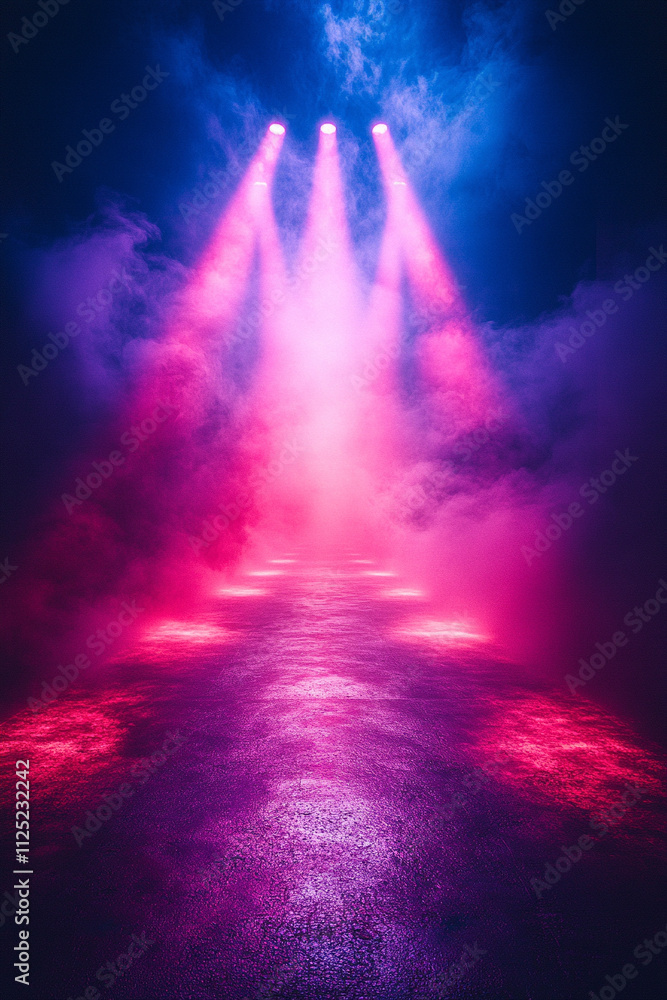 Vibrant Neon Tunnel with Symmetrical Light Beams in Futuristic Pink and Blue Glow Vibrant Neon Tunnel with Symmetrical Light Beams in Futuristic Pink and Blue Glow