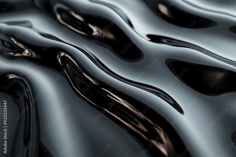 Abstract Black Metallic Fluid with Glossy Waves and Futuristic Texture Abstract Black Metallic Fluid with Glossy Waves and Futuristic Texture