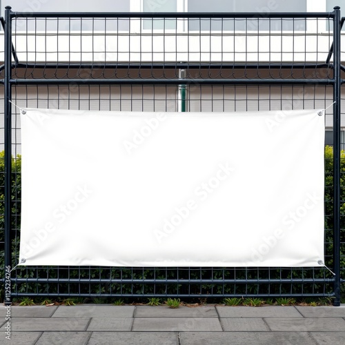 Blank white advertising banner on the fence banner mockup advertising blank business display template photo