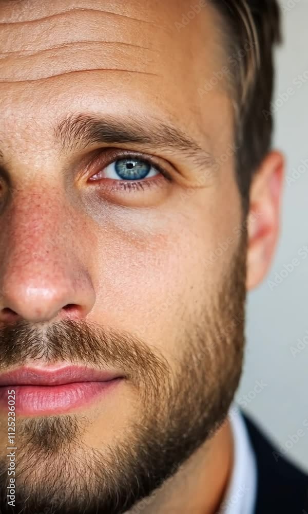 Close-up portrait of a man with blue eyes and a beard. Close-up portrait of a man with blue eyes and a beard.