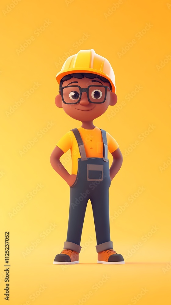 Young Worker Character with Bright Background Young Worker Character with Bright Background