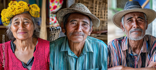 Indigenous people of guatemala showing traditional clothing and headwear photo