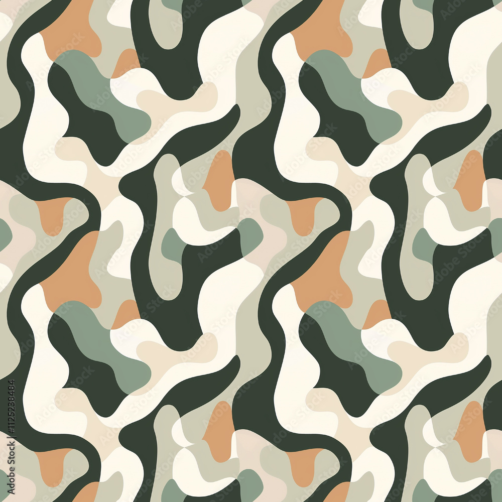 Colorful abstract camouflage Seamless pattern with flowing shapes and neutral tones Colorful abstract camouflage Seamless pattern with flowing shapes and neutral tones