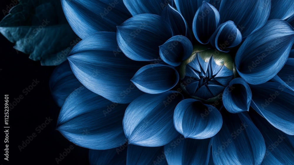 Surreal dark chrome blue flower dahlia macro isolated on black Surreal dark chrome blue flower dahlia macro isolated on black
