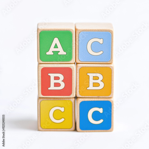 Colorful wooden alphabet blocks stacked neatly. Each block displays a single letter in vibrant colors, perfect for educational and playful learning activities.