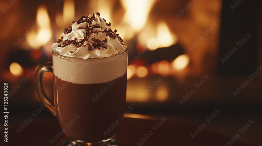 A steaming cup of rich hot chocolate topped with whipped cream and marshmallows. A steaming cup of rich hot chocolate topped with whipped cream and marshmallows.