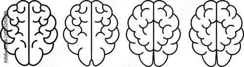 Human brain silhouette line art vector icon set