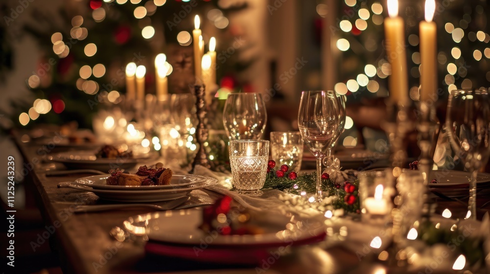 Magical Christmas Table Setting with Elegant Decor and Atmospheric Composition Magical Christmas Table Setting with Elegant Decor and Atmospheric Composition