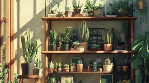 Wallpaper Mural Aesthetic home with cactus and plants on a wooden shelf Torontodigital.ca