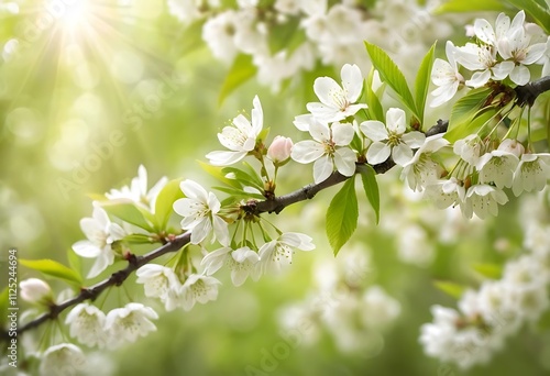 Spring background. Branch of cherry blossoms. Close-up. Selective focus.