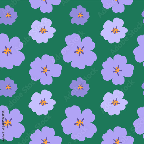 Seamless pattern with forget-me-nots flowers on green background
