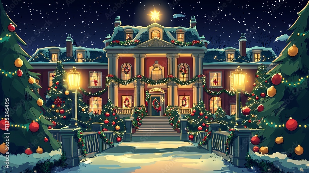 custom made wallpaper toronto digitalgrand mansion decorated for Christmas with lights and garlands