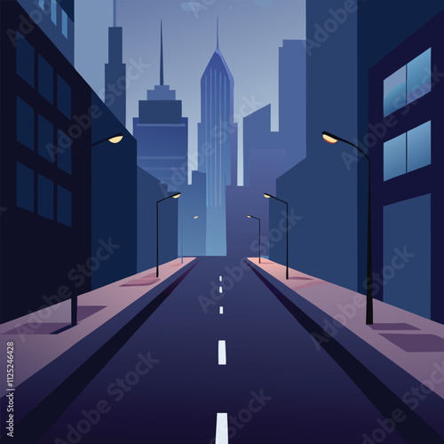 Futuristic Cityscape with Foggy Atmosphere and Reflective Platform