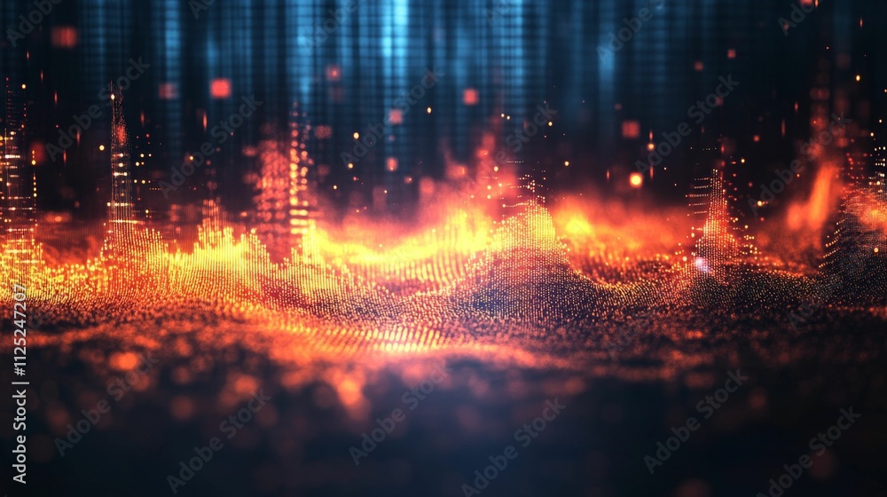 Abstract fiery landscape, glowing particles, digital art. Abstract fiery landscape, glowing particles, digital art.