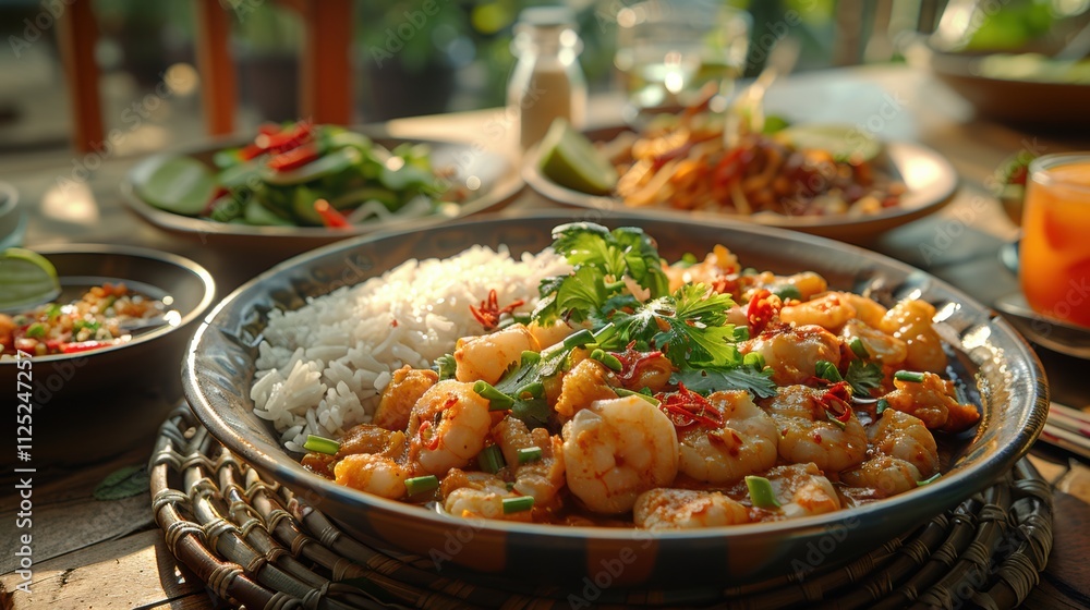 Delicious Spicy Shrimp Curry with Rice Asian Cuisine Food Photography Delicious Spicy Shrimp Curry with Rice Asian Cuisine Food Photography