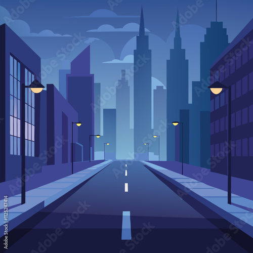 Futuristic Cityscape with Foggy Atmosphere and Reflective Platform