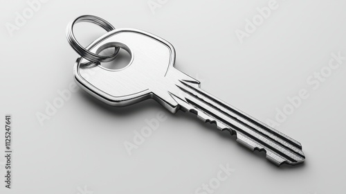 Isolated Silver Key on White Surface for Various Conceptual Representations and Designs