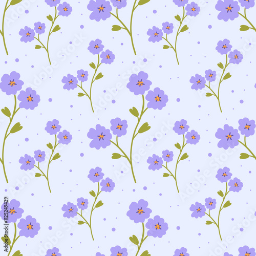 Floral seamless pattern with blue forget-me-nots flowers
