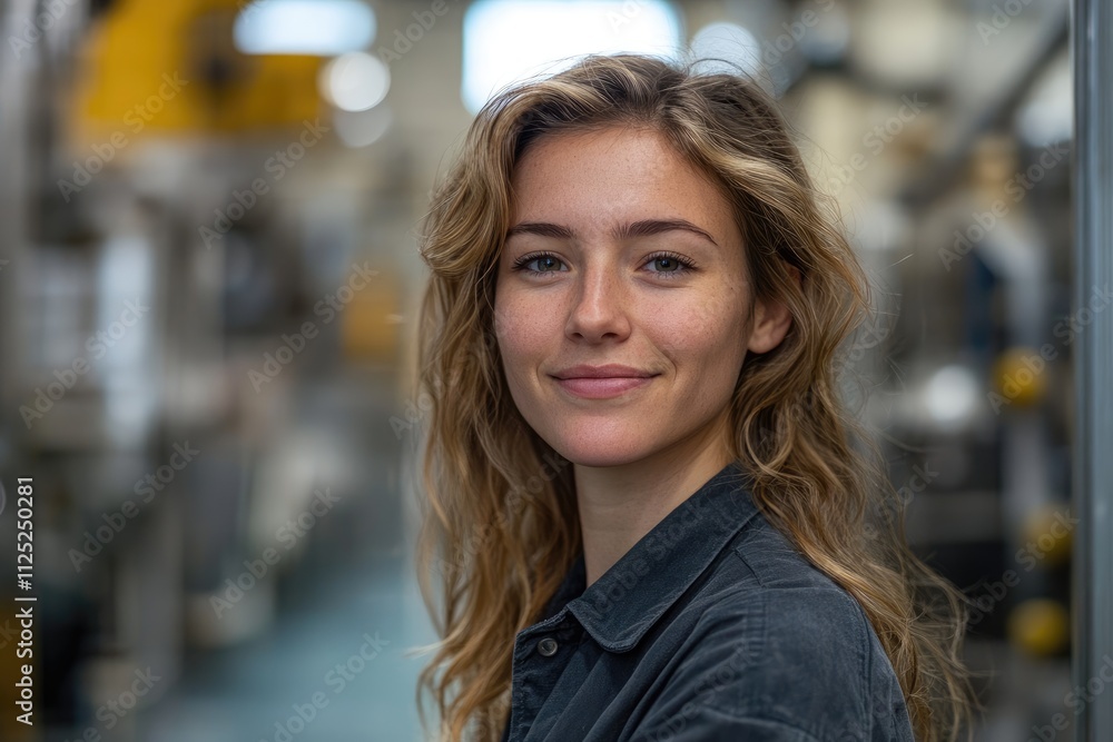 Young female engineer smiling in a modern factory Young female engineer smiling in a modern factory