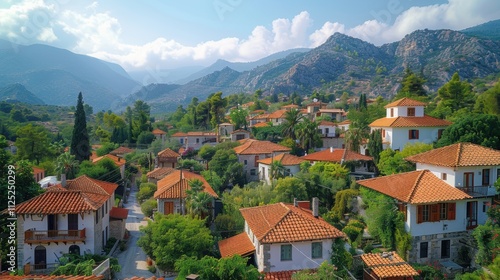 Picturesque Mountain Village Idyllic Homes Scenic Views Travel Destination