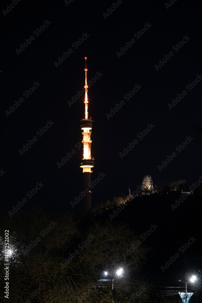 Obraz premium Night illumination of the TV tower in Almaty.