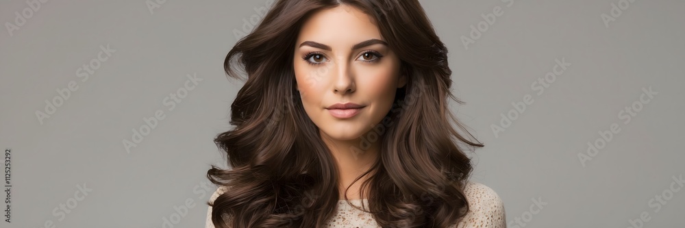 Woman with long brown hair is smiling for the camera Woman with long brown hair is smiling for the camera