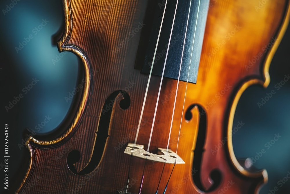 Wooden stringed instrument, close-up view, rich tones. Wooden stringed instrument, close-up view, rich tones.