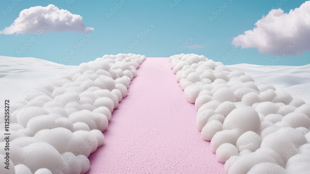 Fototapeta premium A pink and white path with a lot of snow on it