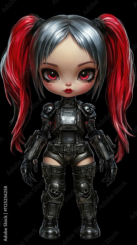 Cyberpunk Doll with Red Hair and Black Armor Cyberpunk Doll with Red Hair and Black Armor