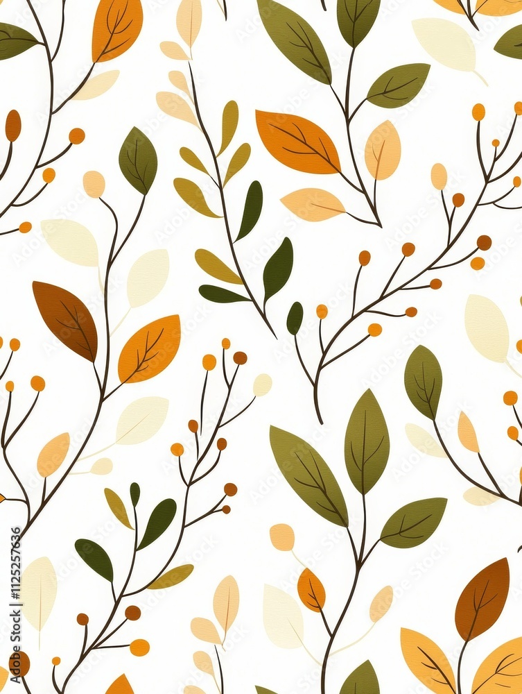 Colorful foliage pattern with leaves and branches on a white background. Wallpaper Design, Phone Case Design, Screen Backgrounds Colorful foliage pattern with leaves and branches on a white background. Wallpaper Design, Phone Case Design, Screen Backgrounds