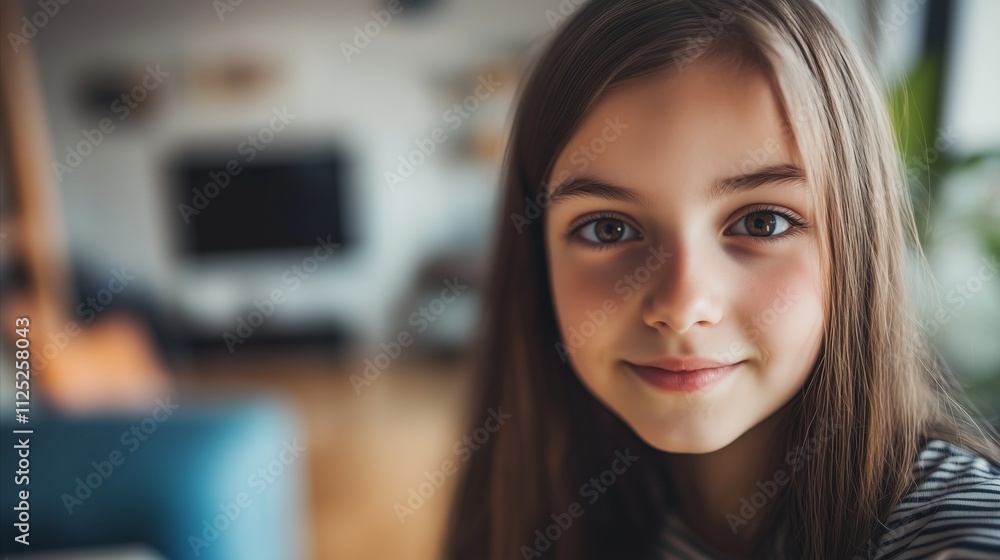 Girl with long brown hair is smiling Girl with long brown hair is smiling