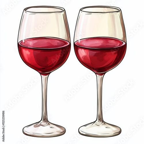 Red wineglasses. Vector illustration in a flat style. Rose wine. Cute illustration for stickers, cards design, tags, clipart