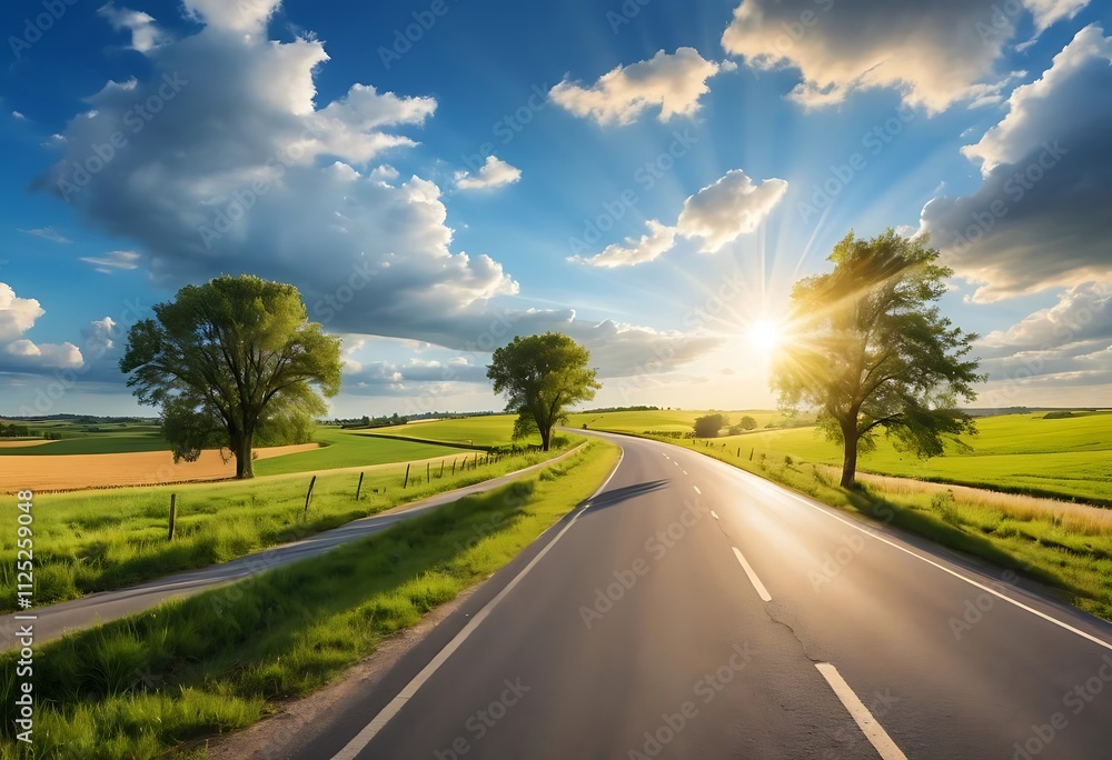 Fototapeta premium country road and beautiful sunset