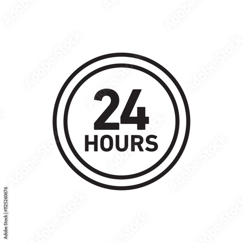 24 Hrs icon Flat art in black and white isolated