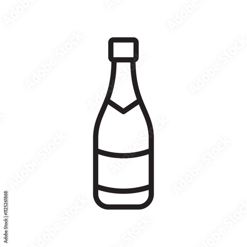 Champagne bottle icon Flat art in black and white isolated