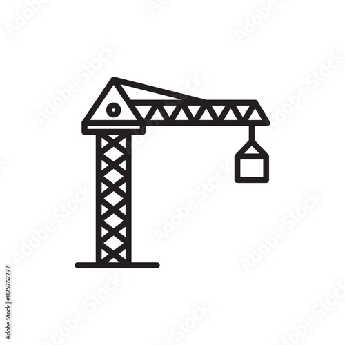 Construction crane icon Flat art in black and white isolated