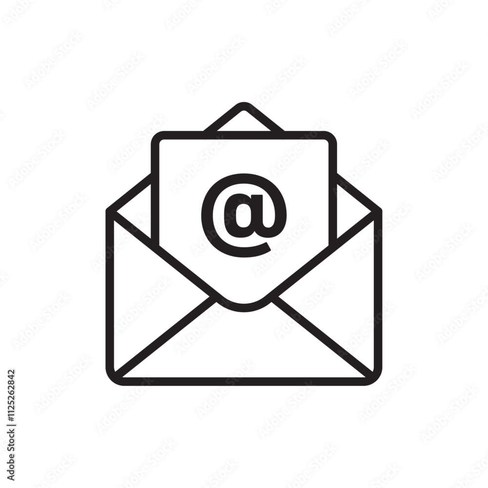 Envelope open icon Flat art in black and white isolated Envelope open icon Flat art in black and white isolated