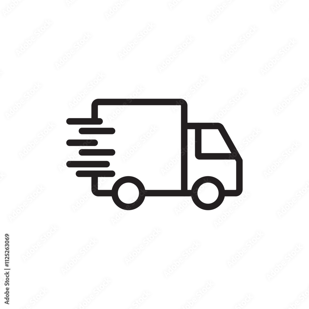 Fast shipping delivery truck icon Flat art in black and white isolated Fast shipping delivery truck icon Flat art in black and white isolated