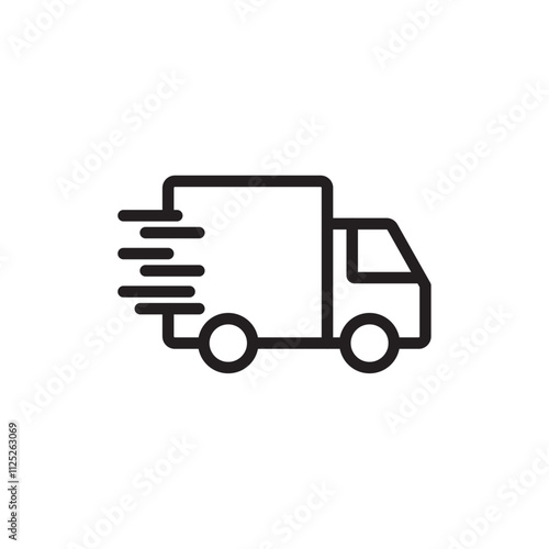 Fast shipping delivery truck icon Flat art in black and white isolated