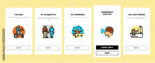 occupational therapist health onboarding mobile vector therapy physical care, physiotherapist assistance, professional doctor occupational therapist health illustrations