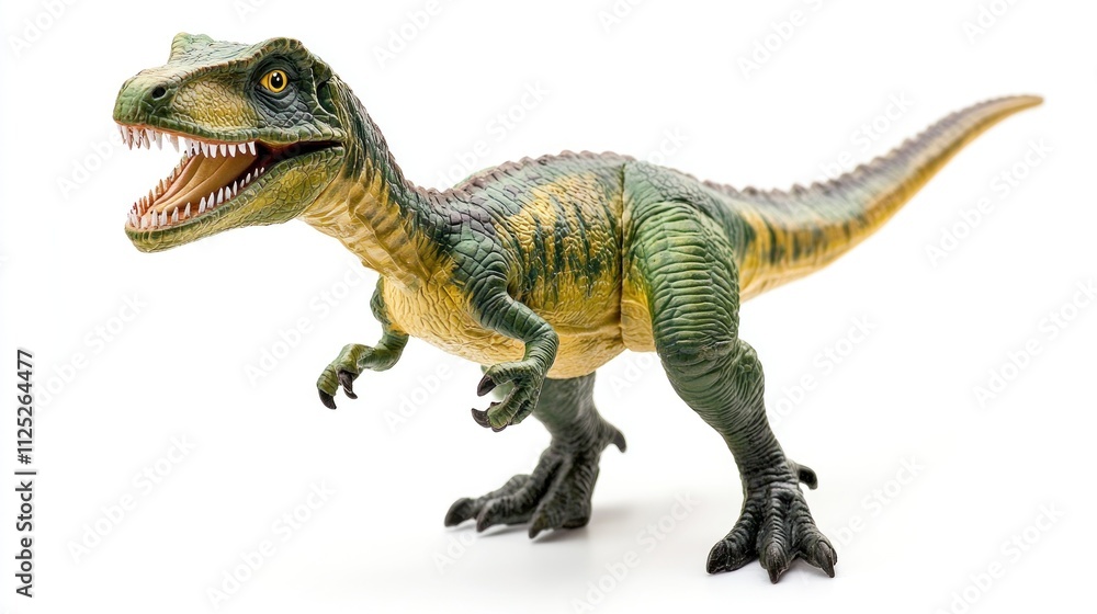 Obraz premium Green and Yellow Dinosaur Toy Isolated on White