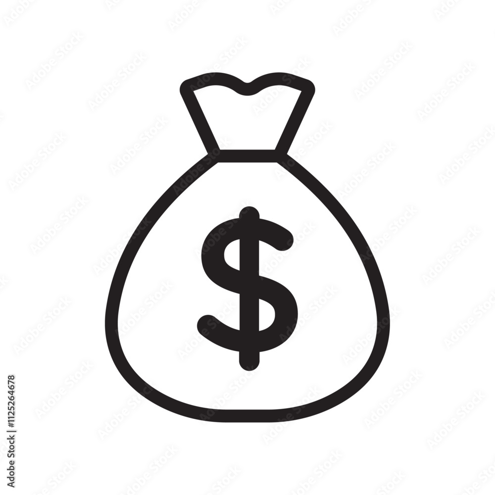 Money bag icon Flat art in black and white isolated Money bag icon Flat art in black and white isolated