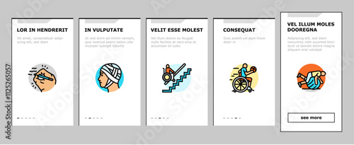 occupational therapist health onboarding mobile vector therapy physical care, physiotherapist assistance, professional doctor occupational therapist health illustrations