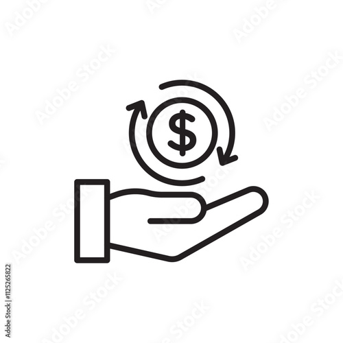 Refund icon Flat art in black and white isolated
