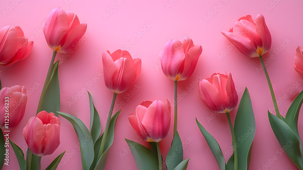 Pink Tulips on Pink Background Top View Spring Bouquet Pink Tulips on Pink Background Top View Spring Bouquet