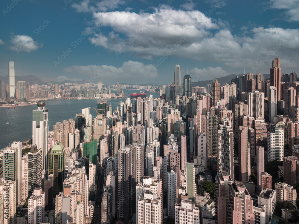Fototapeta premium Aerial View, TopDown Photo of Hong Kong skyline