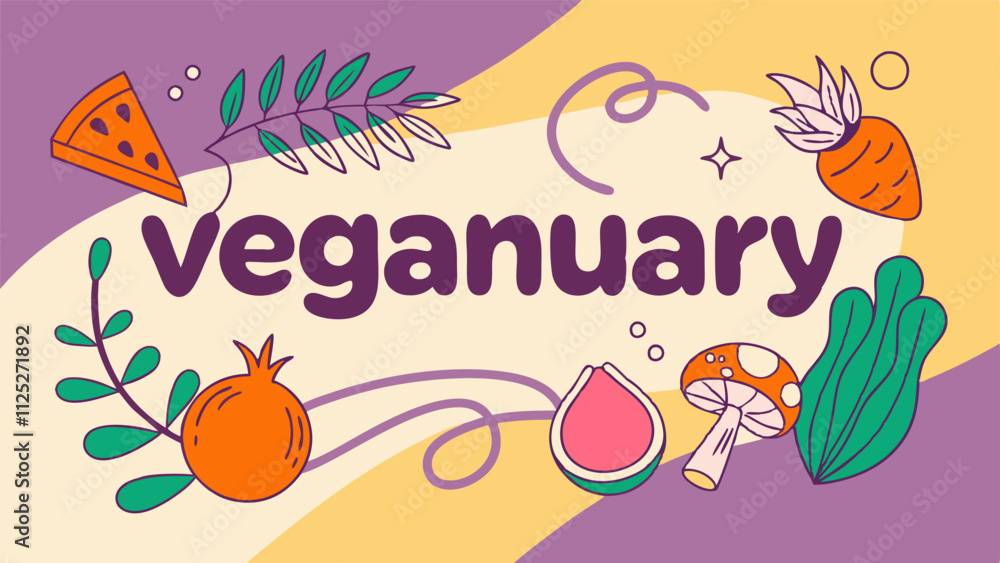Naklejka premium Veganuary celebration: embrace a plant-based lifestyle with delicious foods
